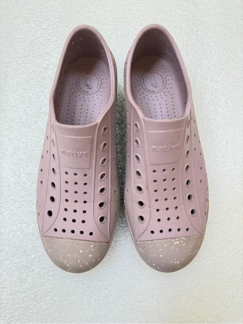 Native Slip-On Shoes in Mauve with Speckled Tan Toecaps